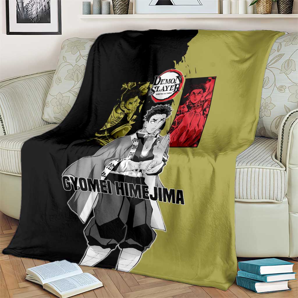 Gyomei Himejima from Demon Slayer Blanket with Olive and Black Split Background and Prayer Pose Manga Style Design - The Mazicc