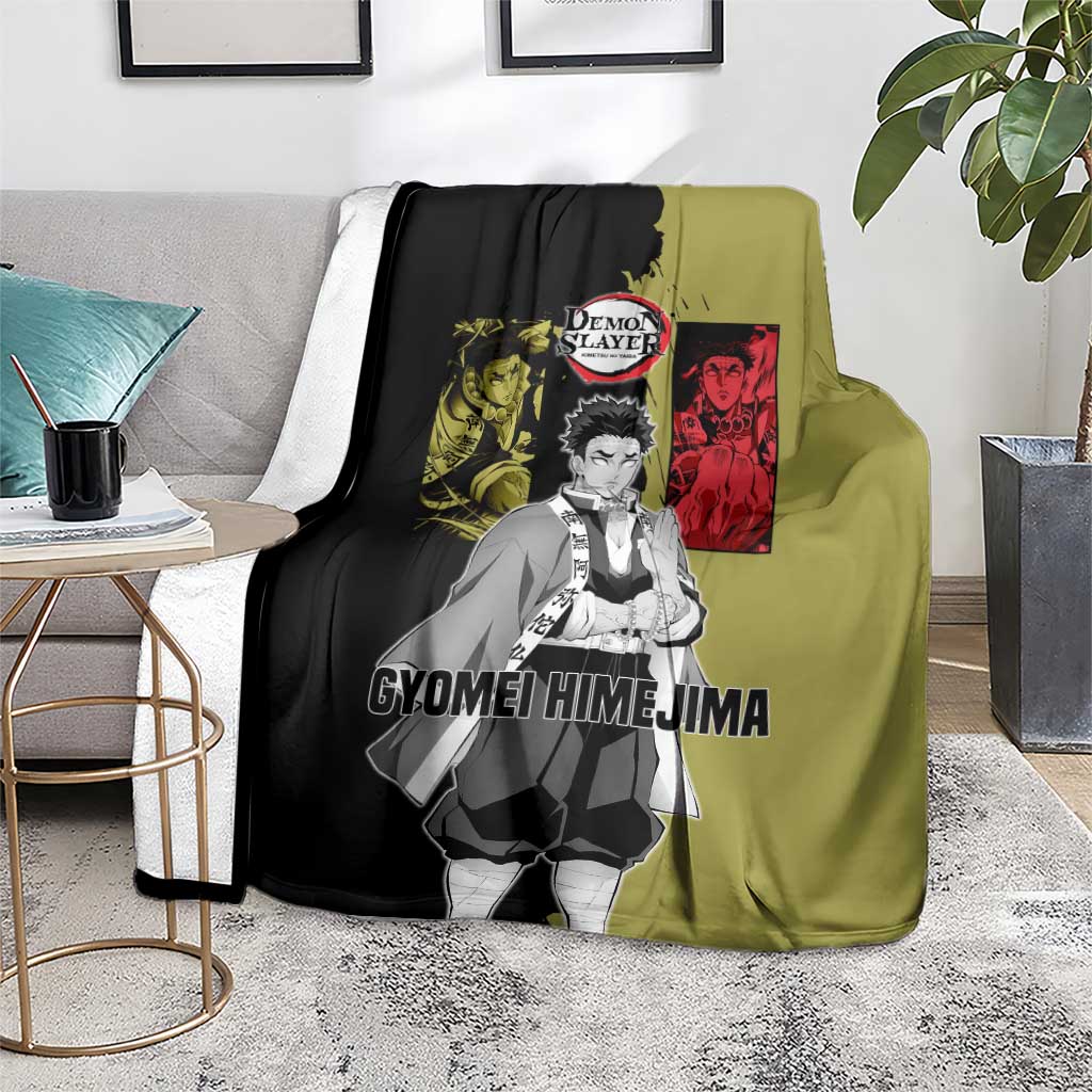 Gyomei Himejima from Demon Slayer Blanket with Olive and Black Split Background and Prayer Pose Manga Style Design - The Mazicc