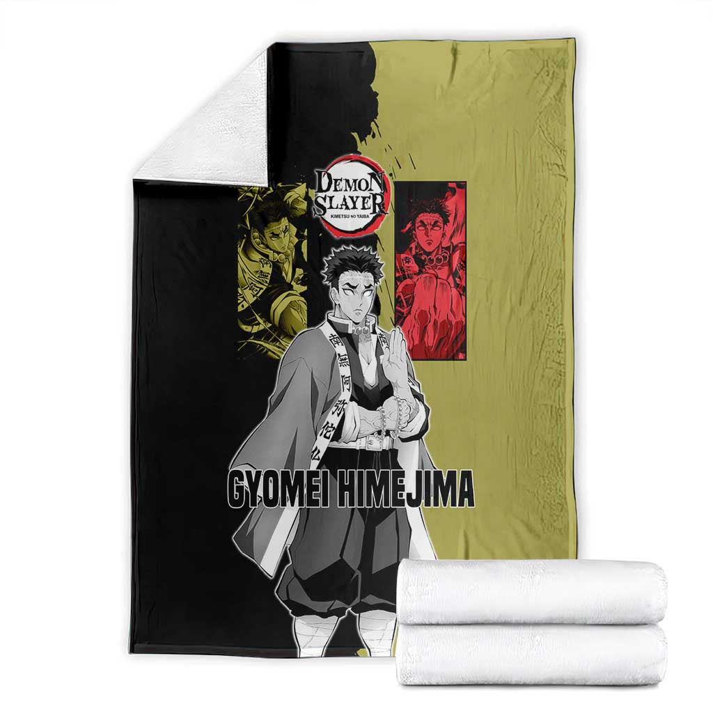 Gyomei Himejima from Demon Slayer Blanket with Olive and Black Split Background and Prayer Pose Manga Style Design - The Mazicc
