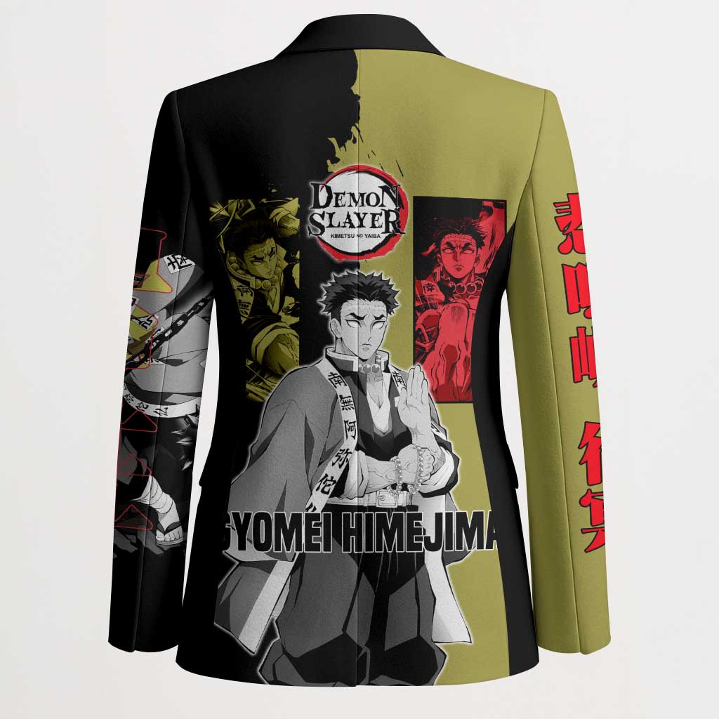 Gyomei Himejima from Demon Slayer Blazer with Olive and Black Split Background and Prayer Pose Manga Style Design - The Mazicc