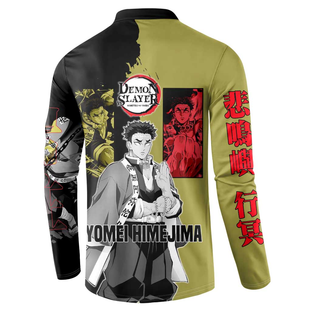 Gyomei Himejima from Demon Slayer Button Sweatshirt with Olive and Black Split Background and Prayer Pose Manga Style Design - The Mazicc