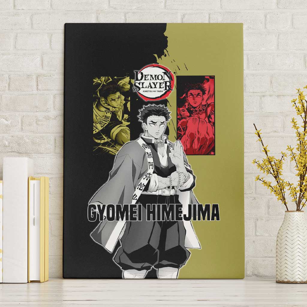 Gyomei Himejima from Demon Slayer Canvas Wall Art with Olive and Black Split Background and Prayer Pose Manga Style Design - The Mazicc
