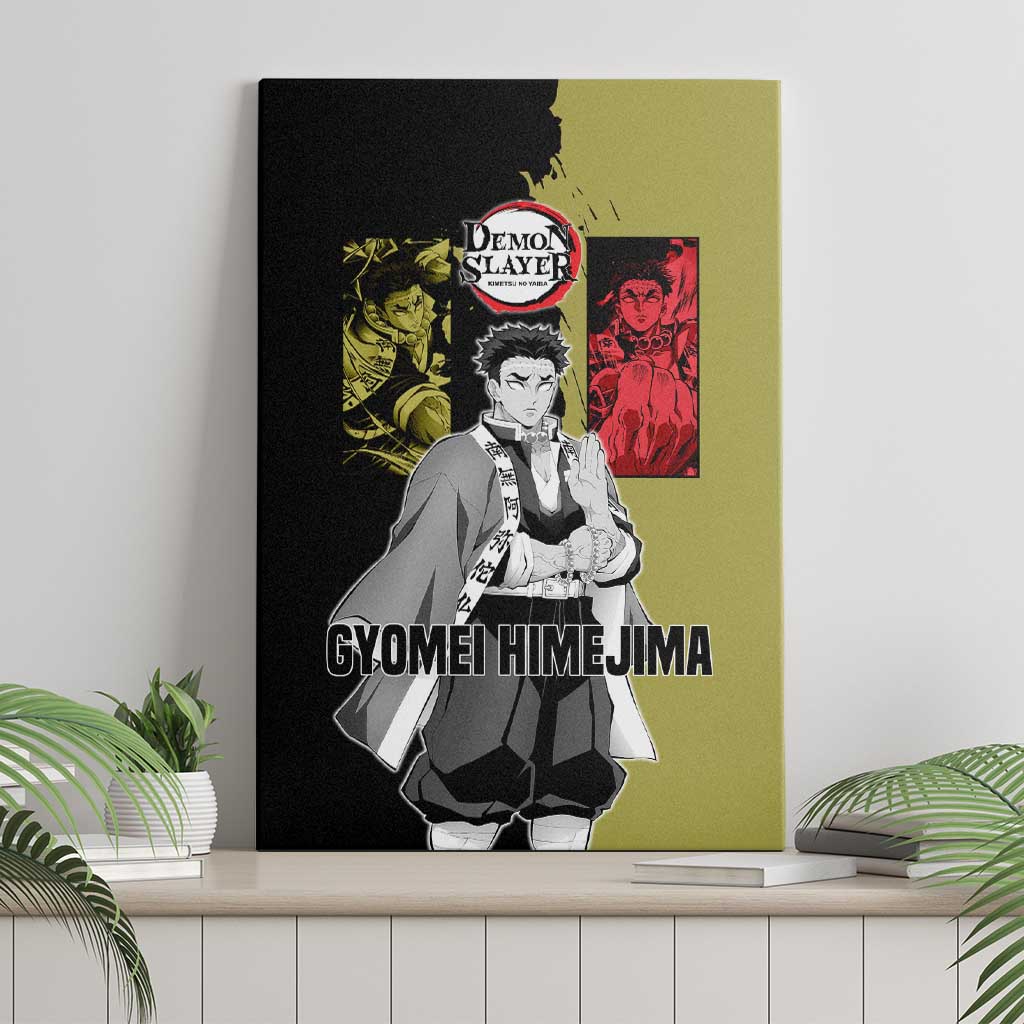 Gyomei Himejima from Demon Slayer Canvas Wall Art with Olive and Black Split Background and Prayer Pose Manga Style Design - The Mazicc