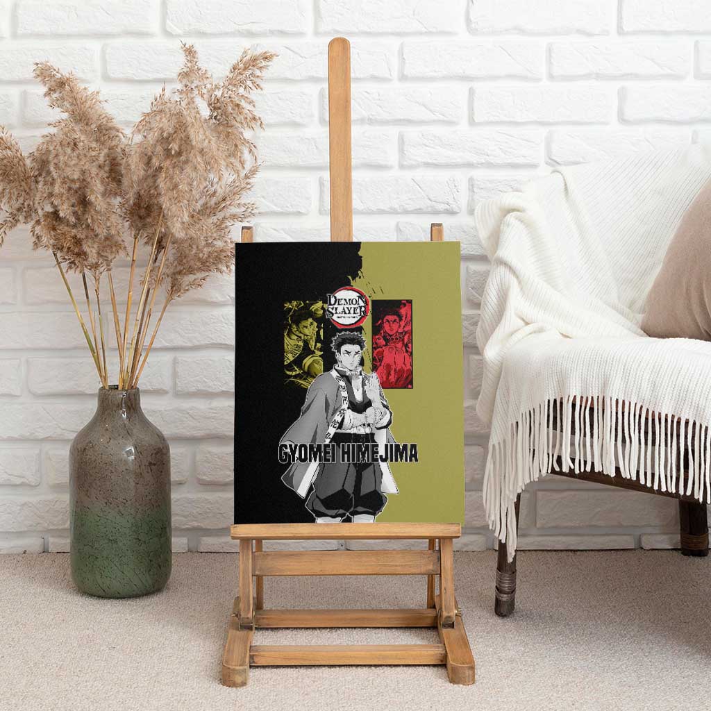 Gyomei Himejima from Demon Slayer Canvas Wall Art with Olive and Black Split Background and Prayer Pose Manga Style Design - The Mazicc