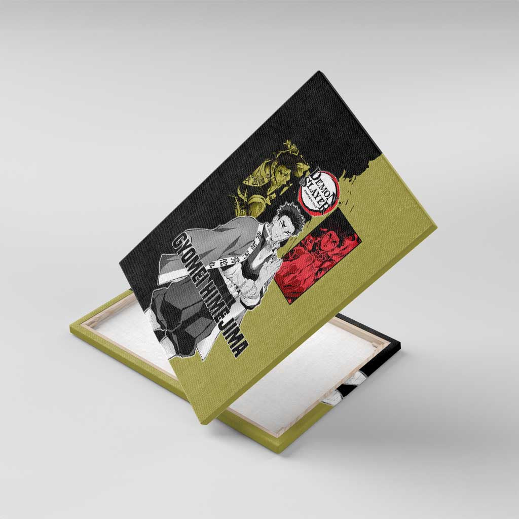 Gyomei Himejima from Demon Slayer Canvas Wall Art with Olive and Black Split Background and Prayer Pose Manga Style Design - The Mazicc
