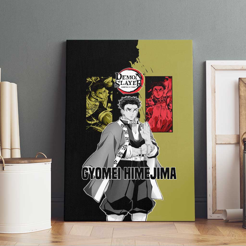 Gyomei Himejima from Demon Slayer Canvas Wall Art with Olive and Black Split Background and Prayer Pose Manga Style Design - The Mazicc
