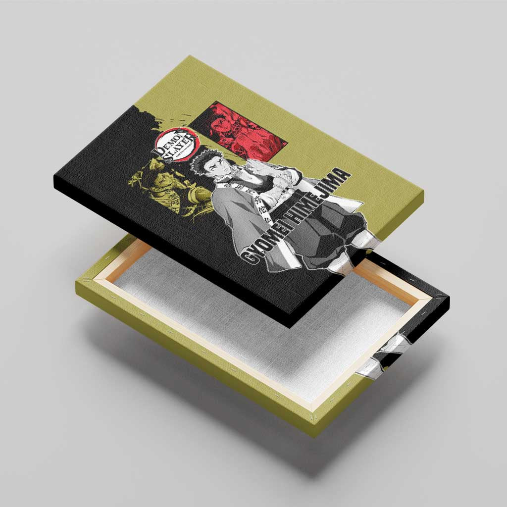 Gyomei Himejima from Demon Slayer Canvas Wall Art with Olive and Black Split Background and Prayer Pose Manga Style Design - The Mazicc