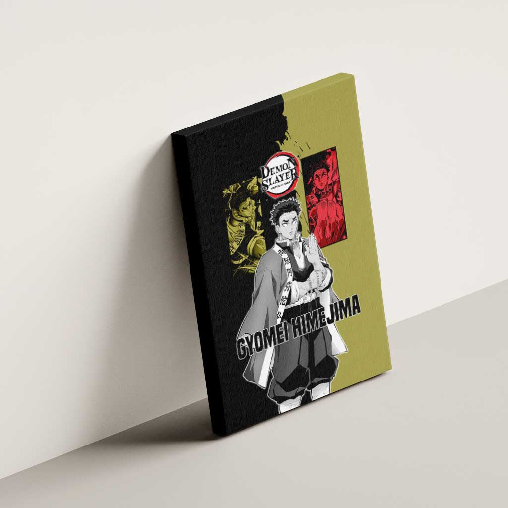 Gyomei Himejima from Demon Slayer Canvas Wall Art with Olive and Black Split Background and Prayer Pose Manga Style Design - The Mazicc