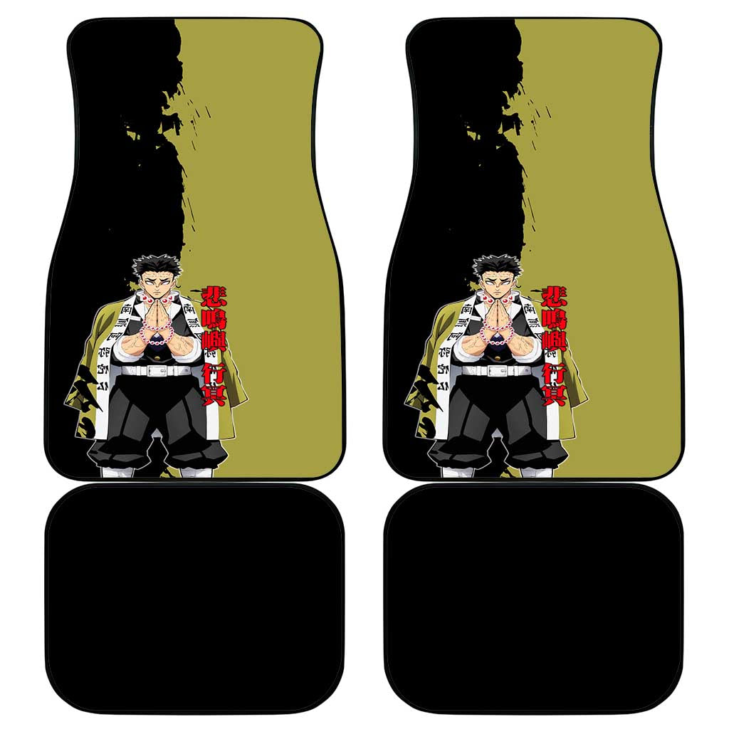 Gyomei Himejima from Demon Slayer Car Mats with Olive and Black Split Background and Prayer Pose Manga Style Design - The Mazicc
