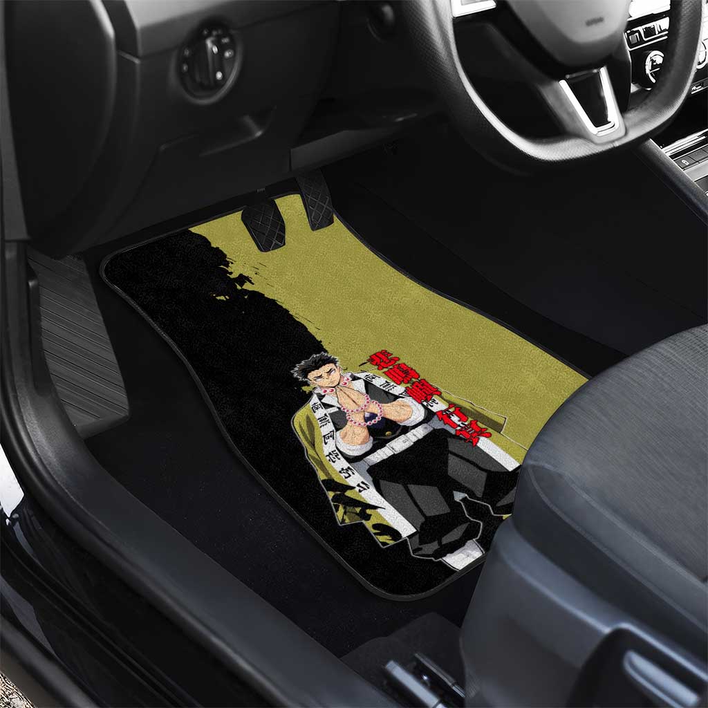 Gyomei Himejima from Demon Slayer Car Mats with Olive and Black Split Background and Prayer Pose Manga Style Design - The Mazicc