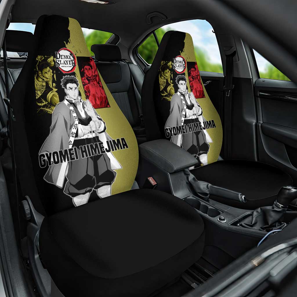 Gyomei Himejima from Demon Slayer Car Seat Cover with Olive and Black Split Background and Prayer Pose Manga Style Design - The Mazicc