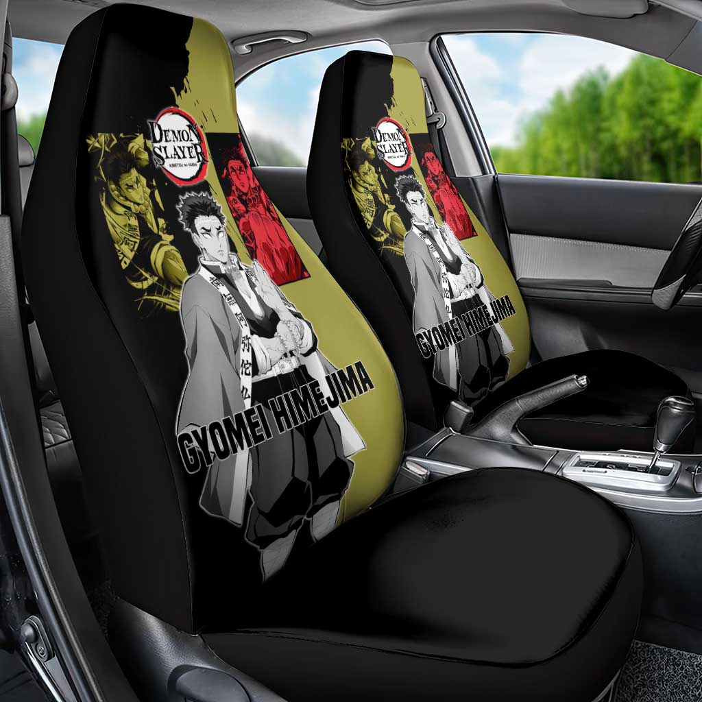 Gyomei Himejima from Demon Slayer Car Seat Cover with Olive and Black Split Background and Prayer Pose Manga Style Design - The Mazicc