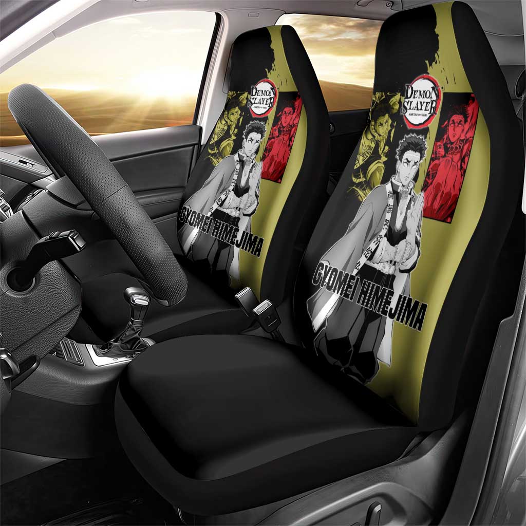 Gyomei Himejima from Demon Slayer Car Seat Cover with Olive and Black Split Background and Prayer Pose Manga Style Design - The Mazicc