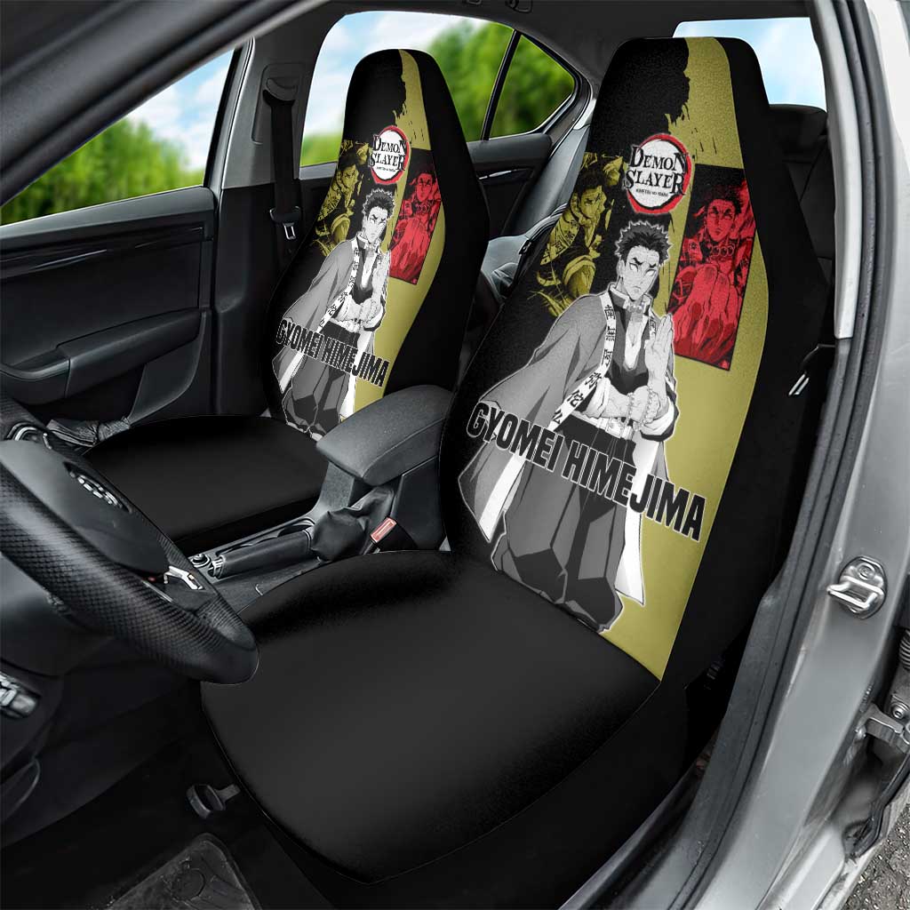Gyomei Himejima from Demon Slayer Car Seat Cover with Olive and Black Split Background and Prayer Pose Manga Style Design - The Mazicc