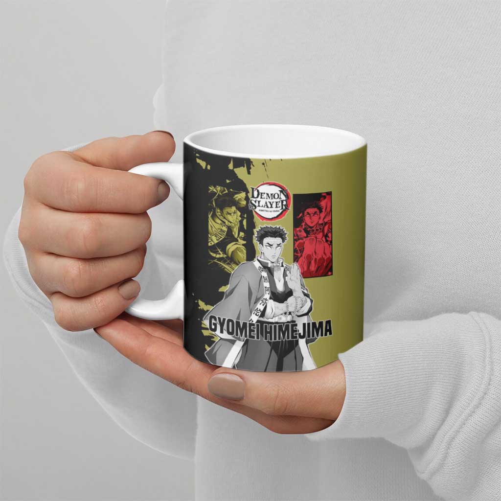 Gyomei Himejima from Demon Slayer Ceramic Mug with Olive and Black Split Background and Prayer Pose Manga Style Design - The Mazicc