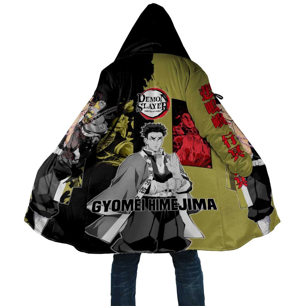 Gyomei Himejima from Demon Slayer Cloak with Olive and Black Split Background and Prayer Pose Manga Style Design - The Mazicc