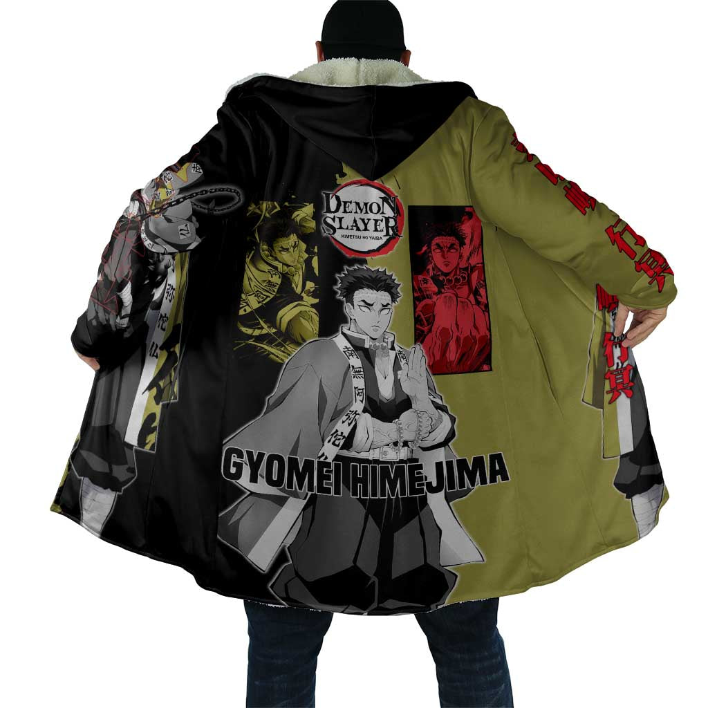 Gyomei Himejima from Demon Slayer Cloak with Olive and Black Split Background and Prayer Pose Manga Style Design - The Mazicc