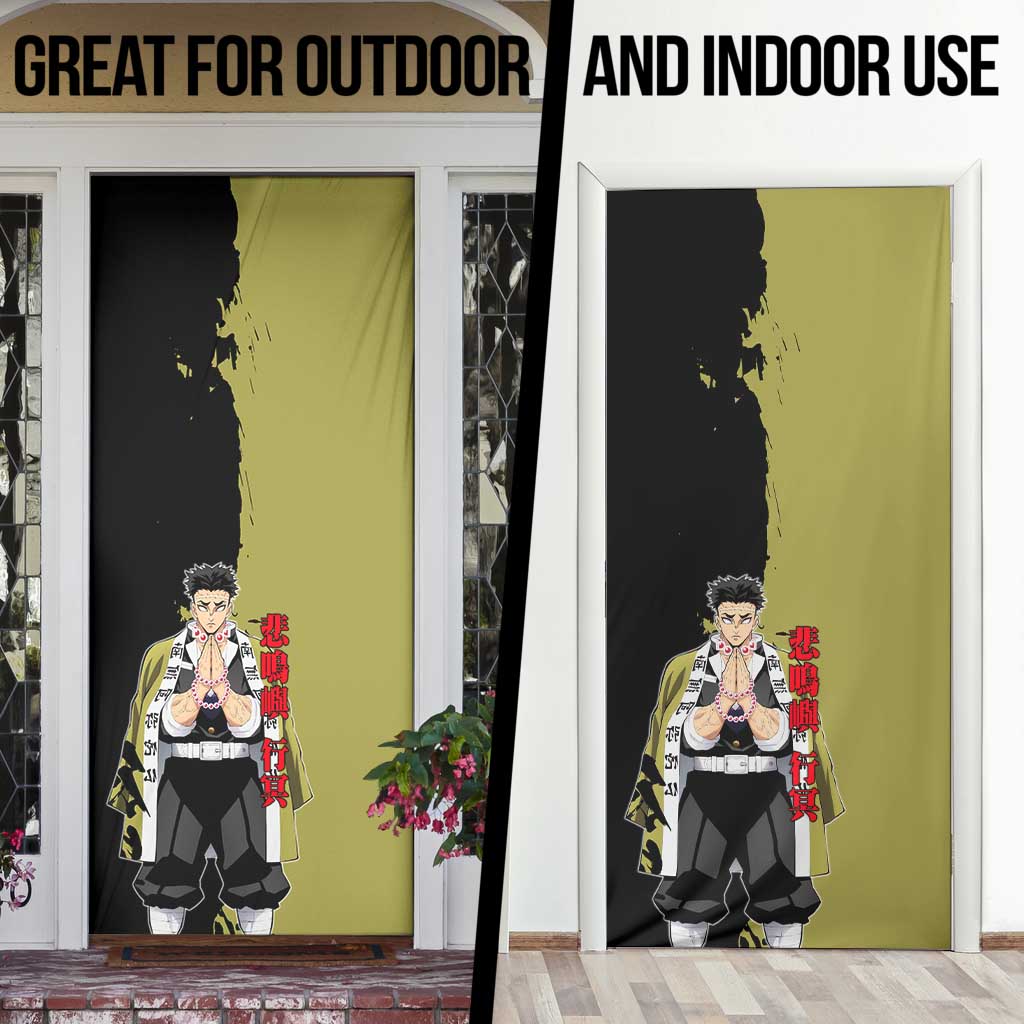 Gyomei Himejima from Demon Slayer Door Cover with Olive and Black Split Background and Prayer Pose Manga Style Design - The Mazicc