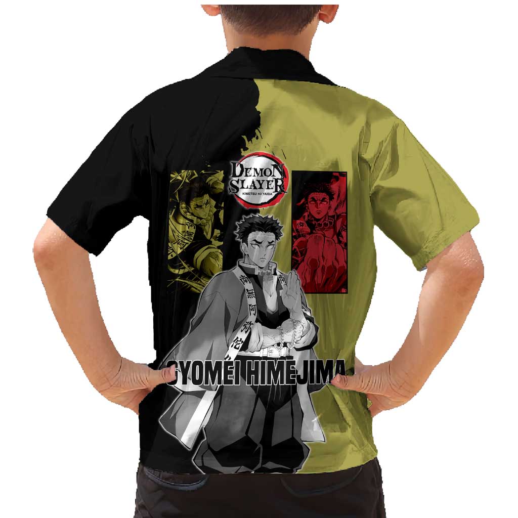 Gyomei Himejima from Demon Slayer Family Matching Mermaid Dress and Hawaiian Shirt with Olive and Black Split Background and Prayer Pose Manga Style Design - The Mazicc