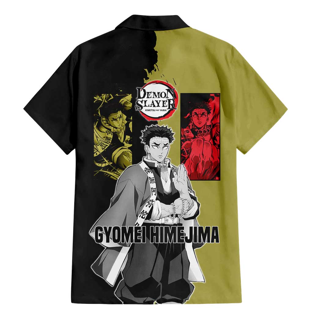 Gyomei Himejima from Demon Slayer Family Matching Mermaid Dress and Hawaiian Shirt with Olive and Black Split Background and Prayer Pose Manga Style Design - The Mazicc