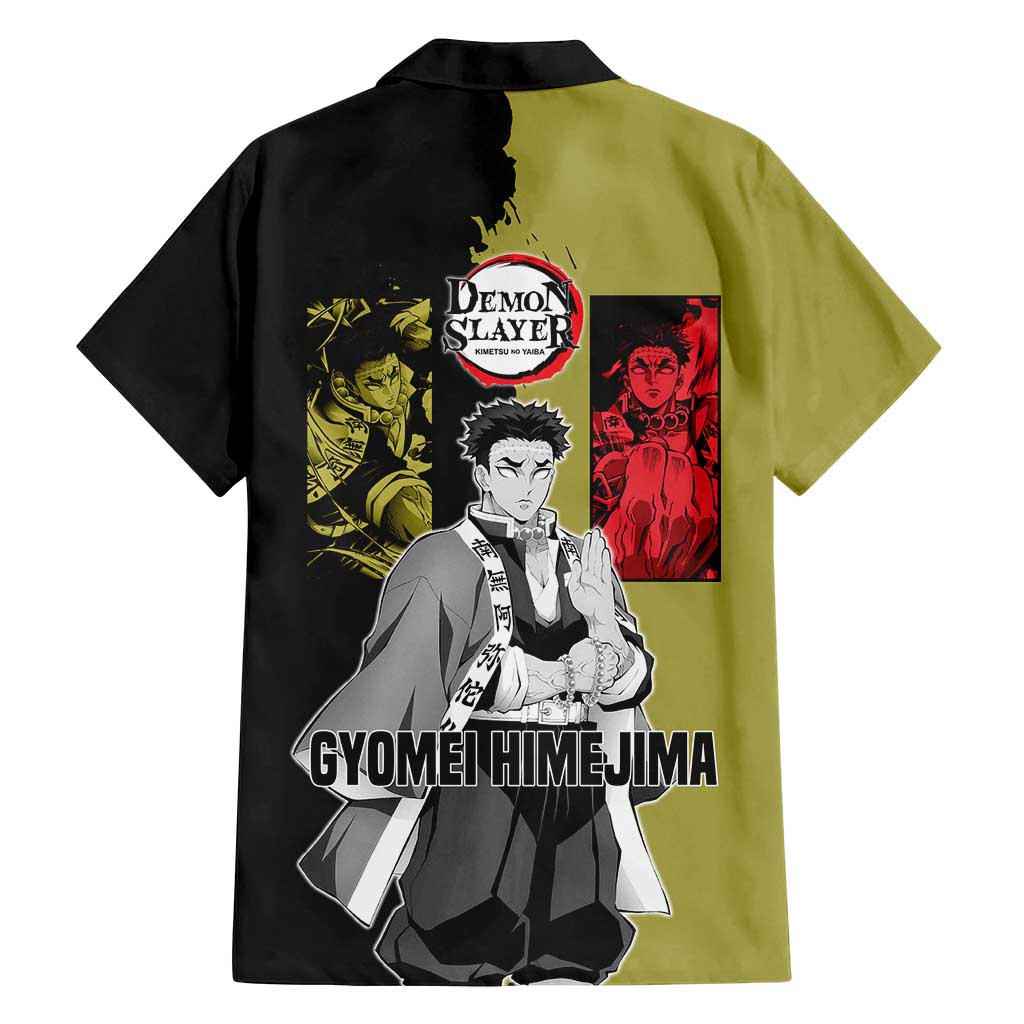 Gyomei Himejima from Demon Slayer Family Matching Puletasi and Hawaiian Shirt with Olive and Black Split Background and Prayer Pose Manga Style Design - The Mazicc