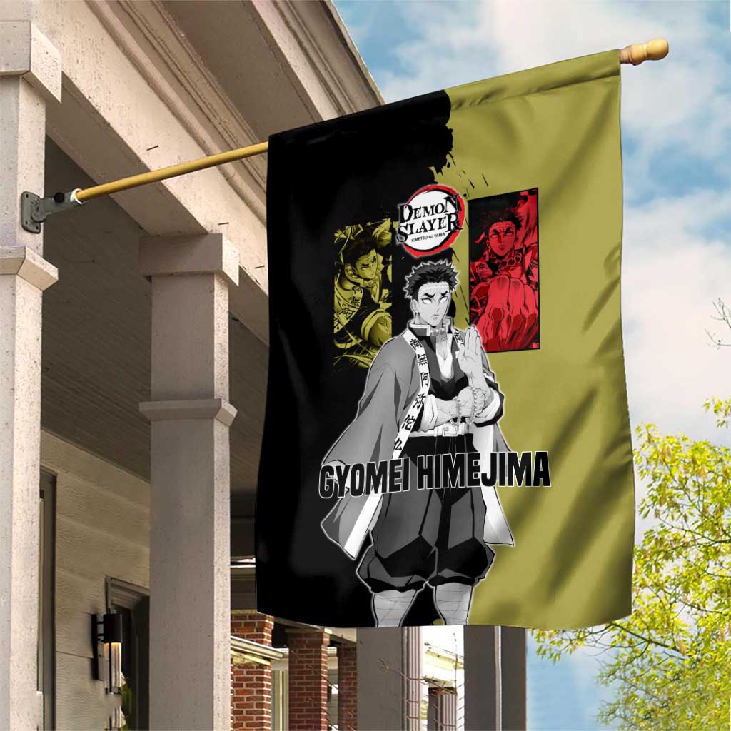 Gyomei Himejima from Demon Slayer Garden Flag with Olive and Black Split Background and Prayer Pose Manga Style Design - The Mazicc