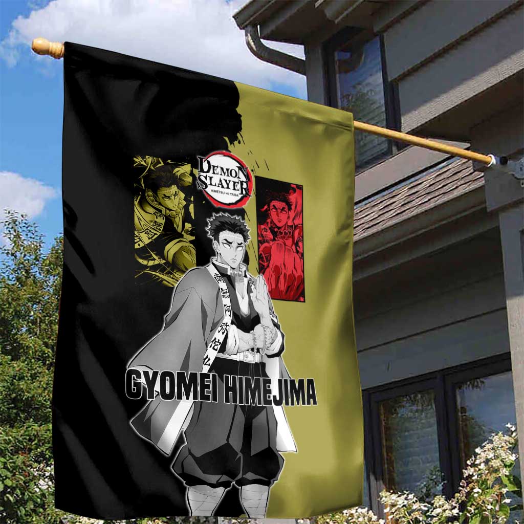 Gyomei Himejima from Demon Slayer Garden Flag with Olive and Black Split Background and Prayer Pose Manga Style Design - The Mazicc