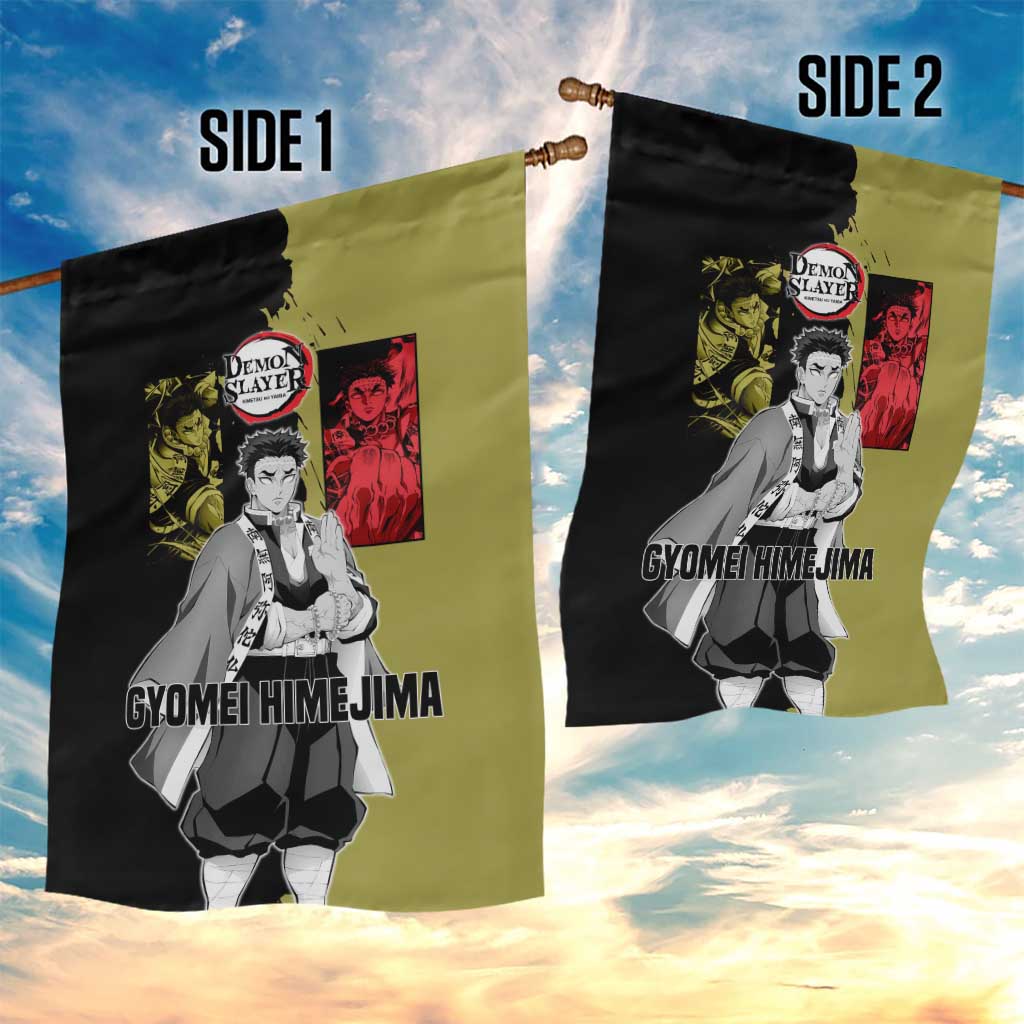 Gyomei Himejima from Demon Slayer Garden Flag with Olive and Black Split Background and Prayer Pose Manga Style Design - The Mazicc