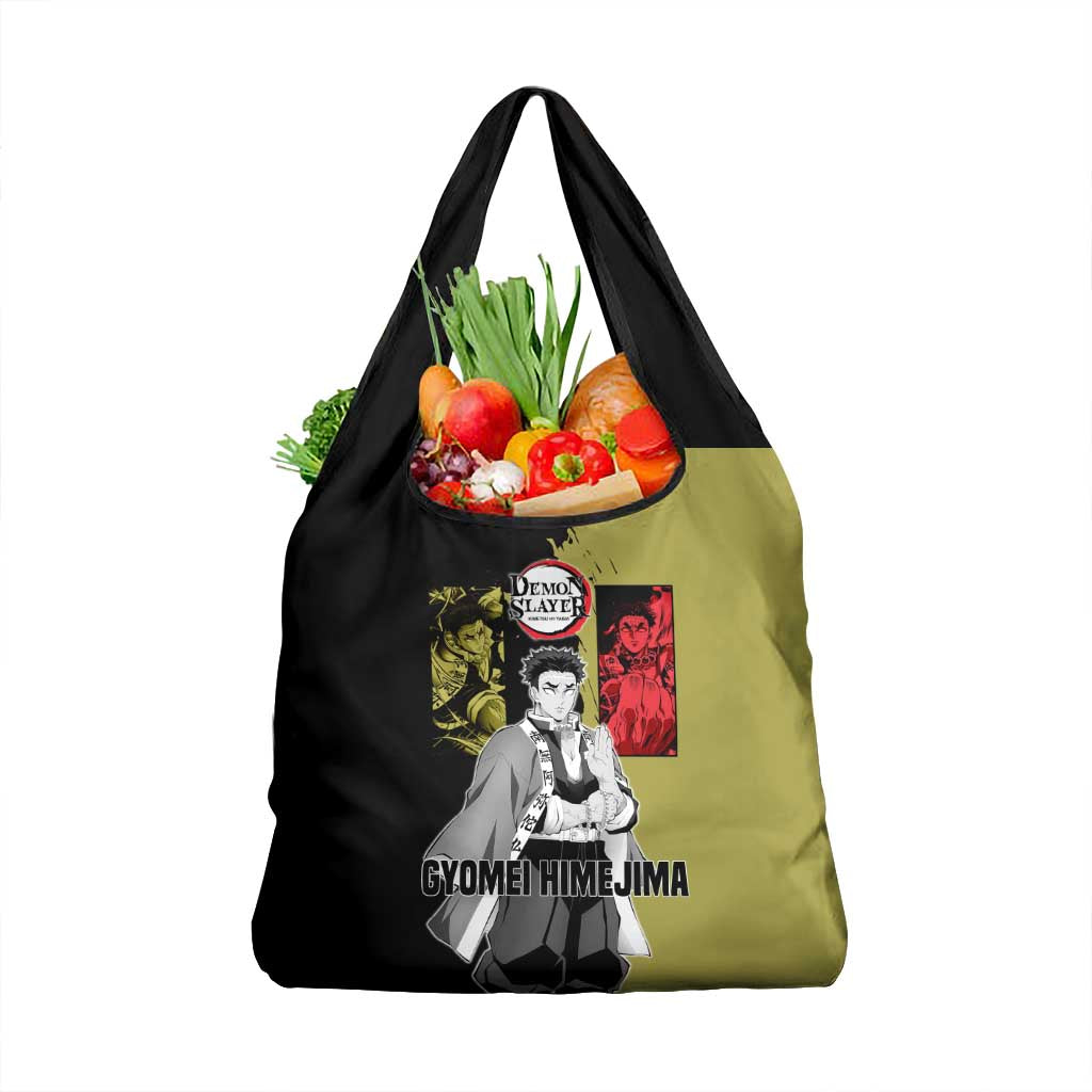 Gyomei Himejima from Demon Slayer Grocery Bag with Olive and Black Split Background and Prayer Pose Manga Style Design - The Mazicc