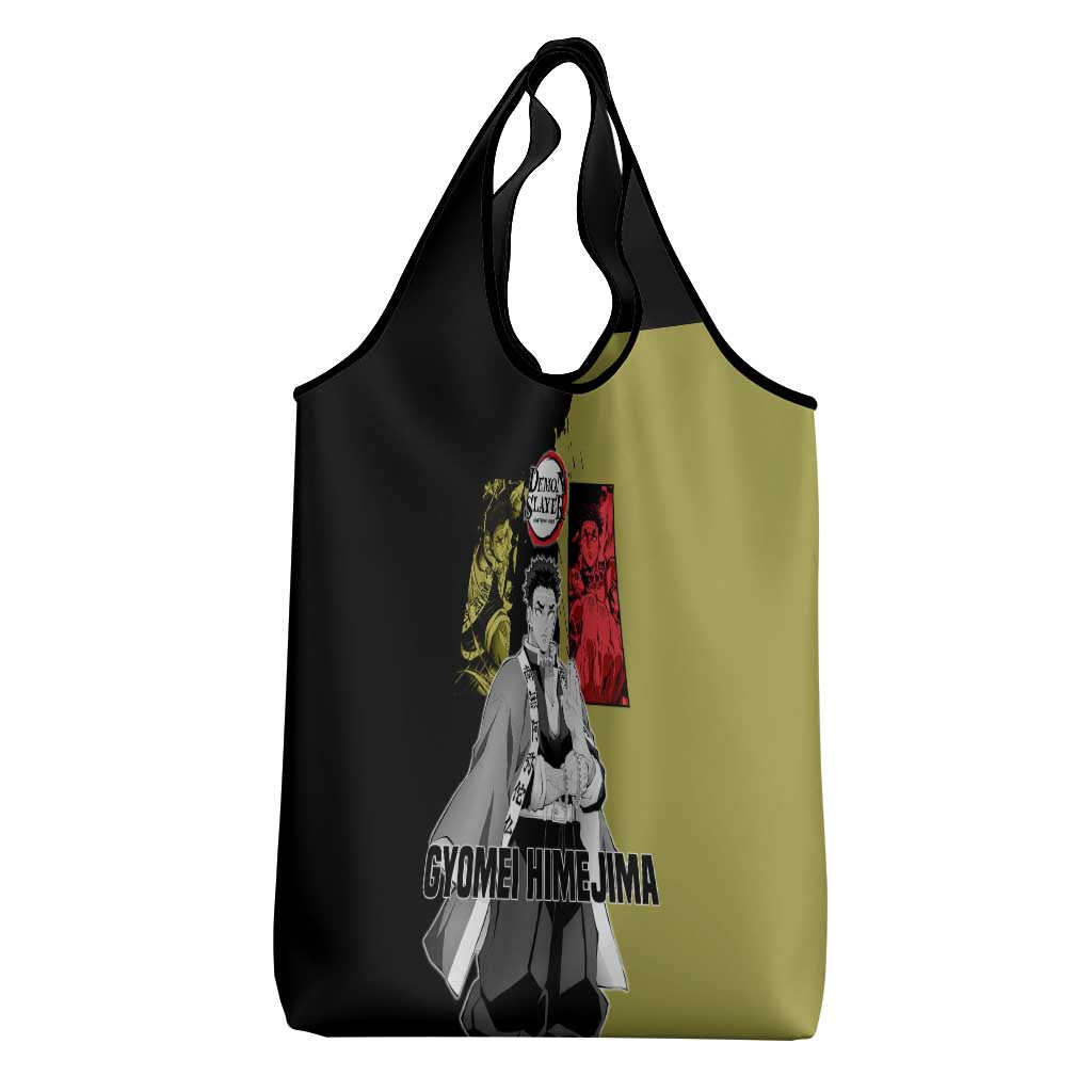 Gyomei Himejima from Demon Slayer Grocery Bag with Olive and Black Split Background and Prayer Pose Manga Style Design - The Mazicc