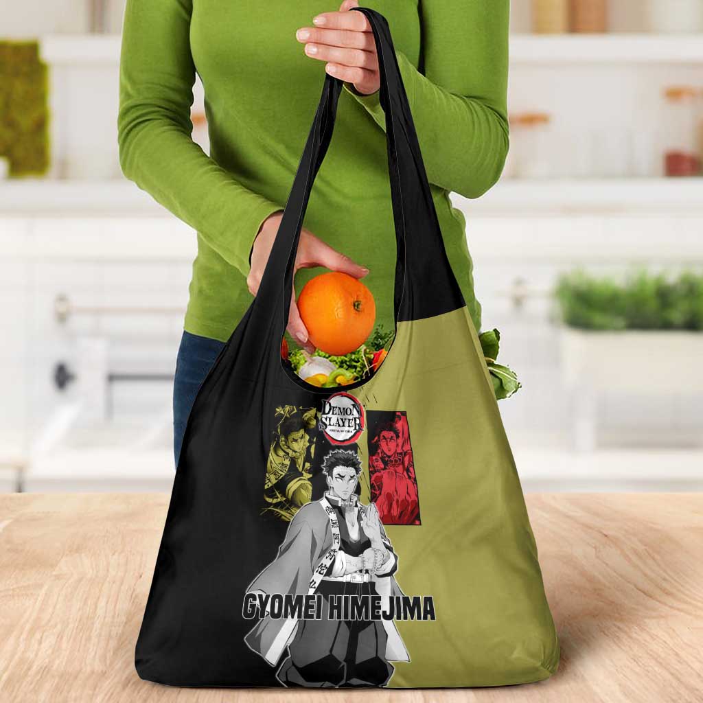 Gyomei Himejima from Demon Slayer Grocery Bag with Olive and Black Split Background and Prayer Pose Manga Style Design - The Mazicc