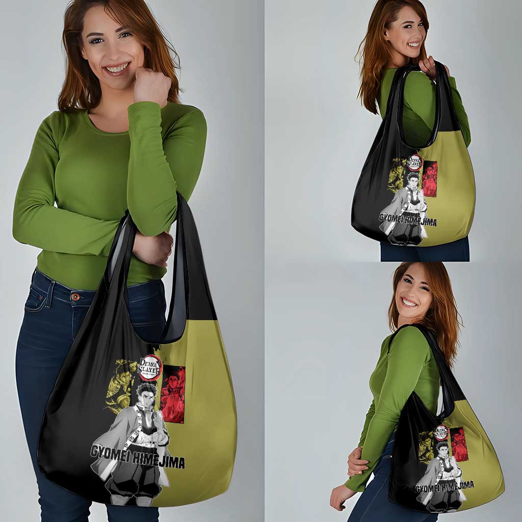 Gyomei Himejima from Demon Slayer Grocery Bag with Olive and Black Split Background and Prayer Pose Manga Style Design - The Mazicc