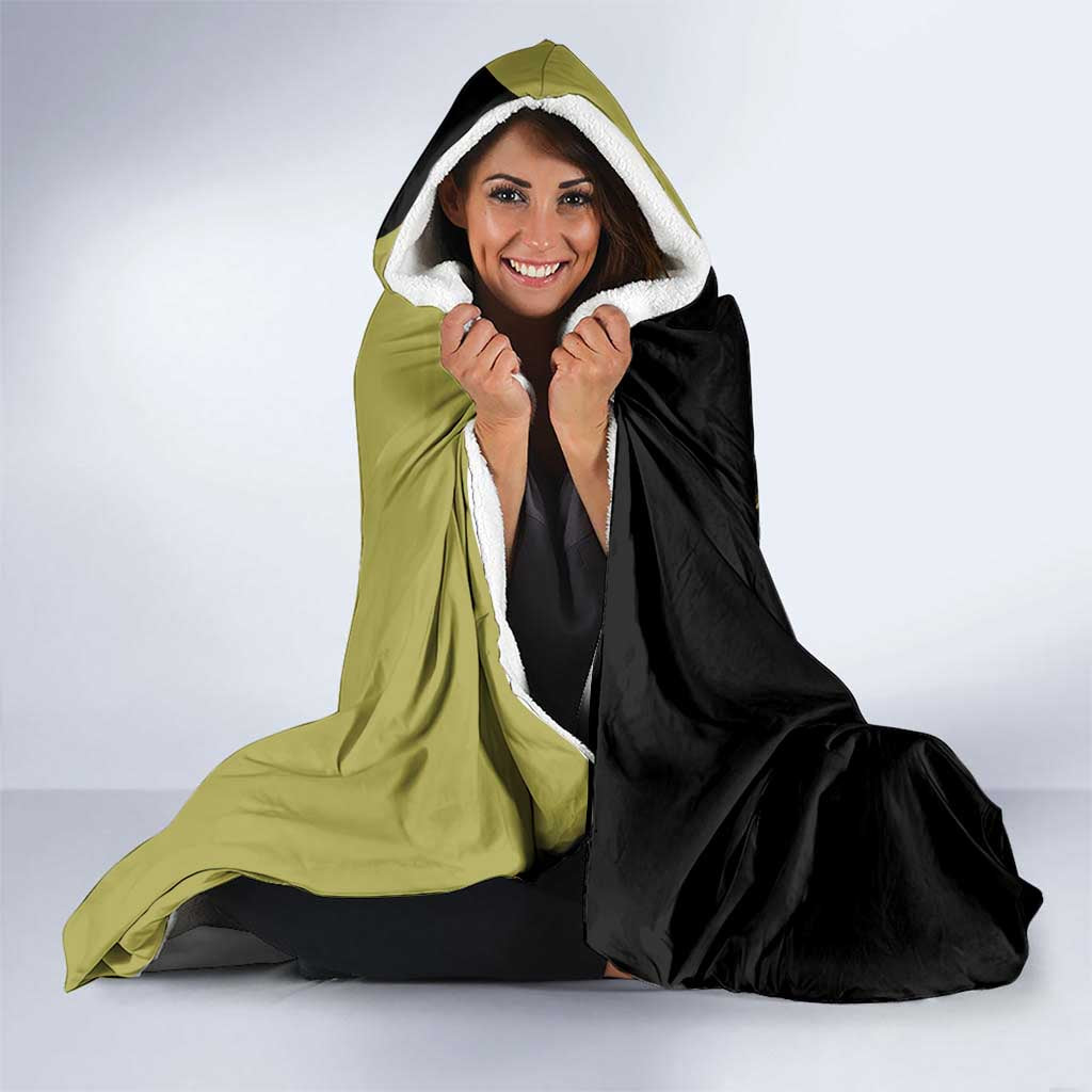 Gyomei Himejima from Demon Slayer Hooded Blanket with Olive and Black Split Background and Prayer Pose Manga Style Design - The Mazicc
