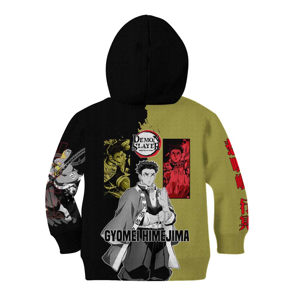Gyomei Himejima from Demon Slayer Kid Hoodie with Olive and Black Split Background and Prayer Pose Manga Style Design - The Mazicc