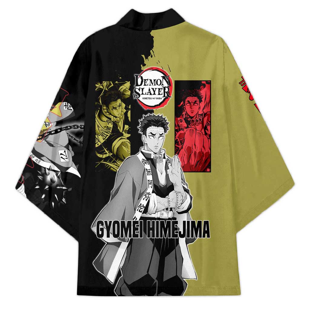 Gyomei Himejima from Demon Slayer Kimono with Olive and Black Split Background and Prayer Pose Manga Style Design - The Mazicc
