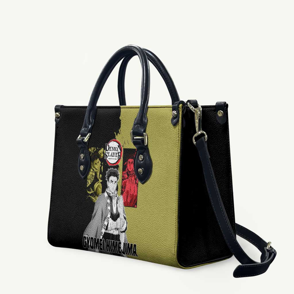 Gyomei Himejima from Demon Slayer Leather Bag with Olive and Black Split Background and Prayer Pose Manga Style Design - The Mazicc