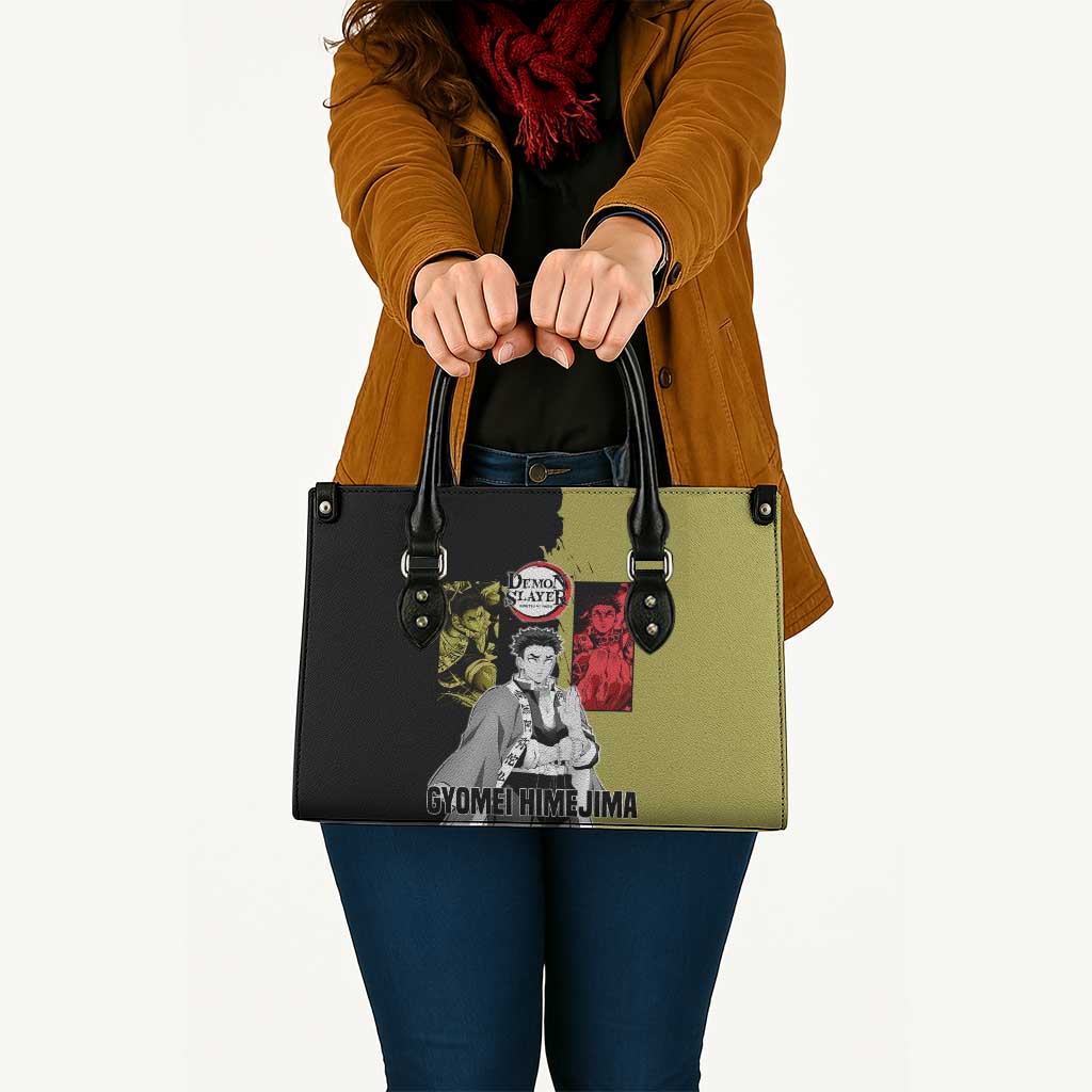 Gyomei Himejima from Demon Slayer Leather Bag with Olive and Black Split Background and Prayer Pose Manga Style Design - The Mazicc