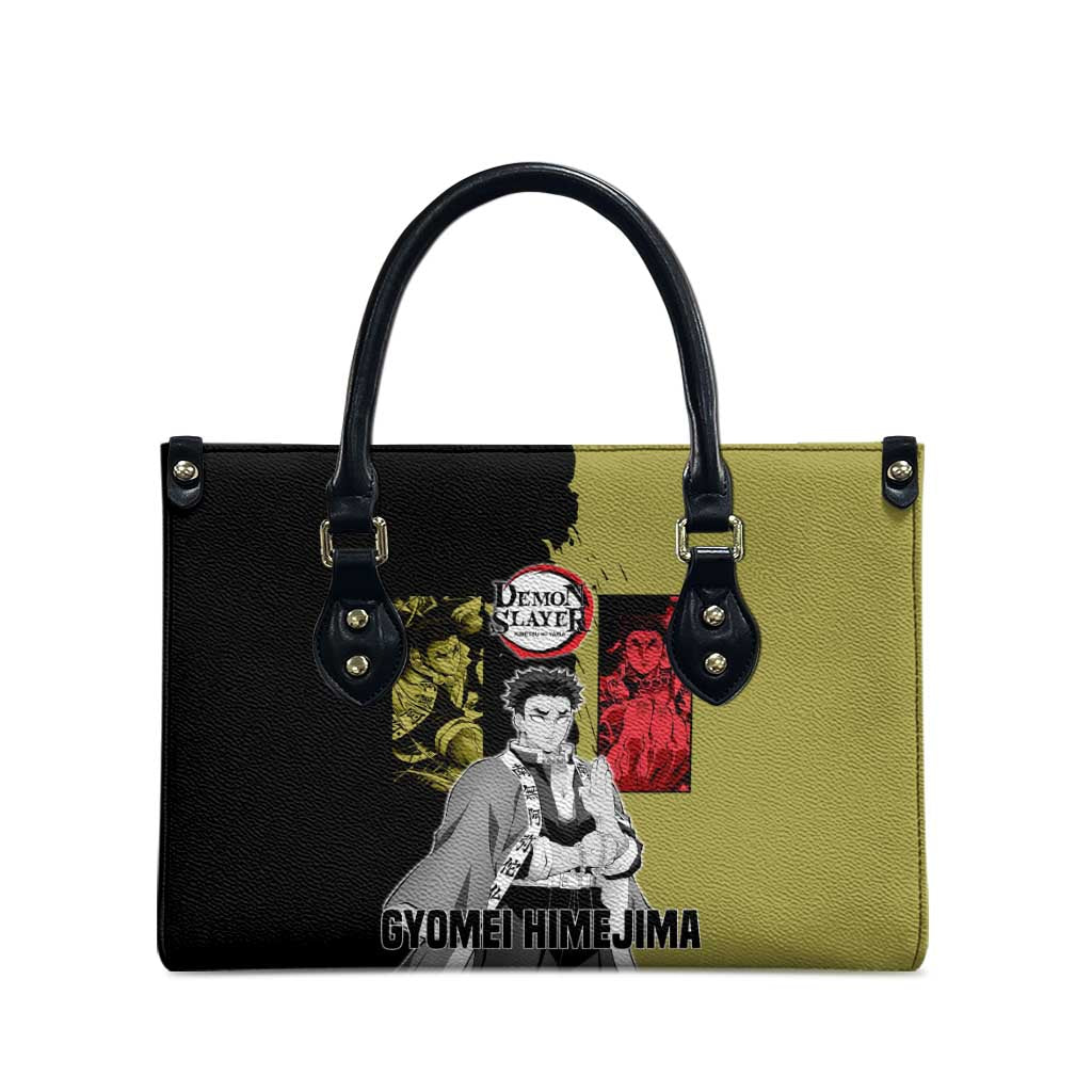 Gyomei Himejima from Demon Slayer Leather Bag with Olive and Black Split Background and Prayer Pose Manga Style Design - The Mazicc