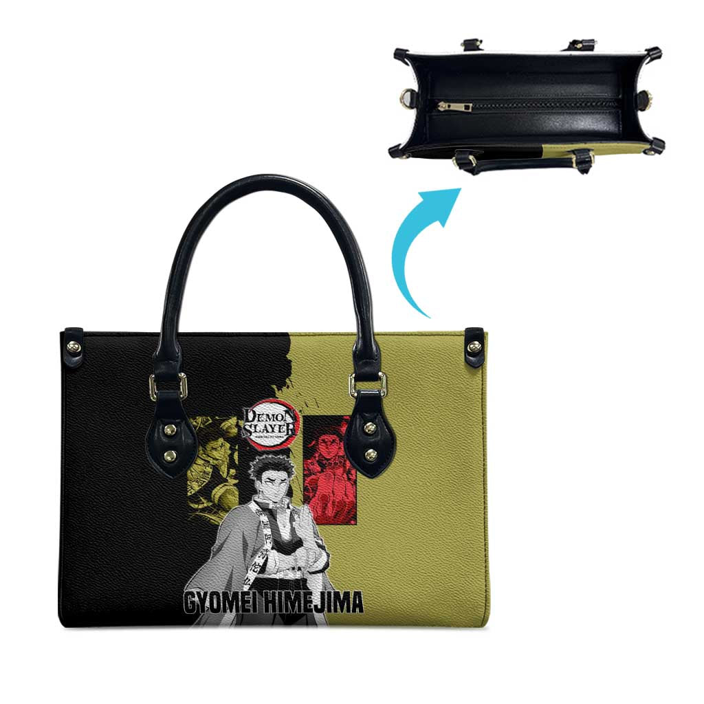 Gyomei Himejima from Demon Slayer Leather Bag with Olive and Black Split Background and Prayer Pose Manga Style Design - The Mazicc