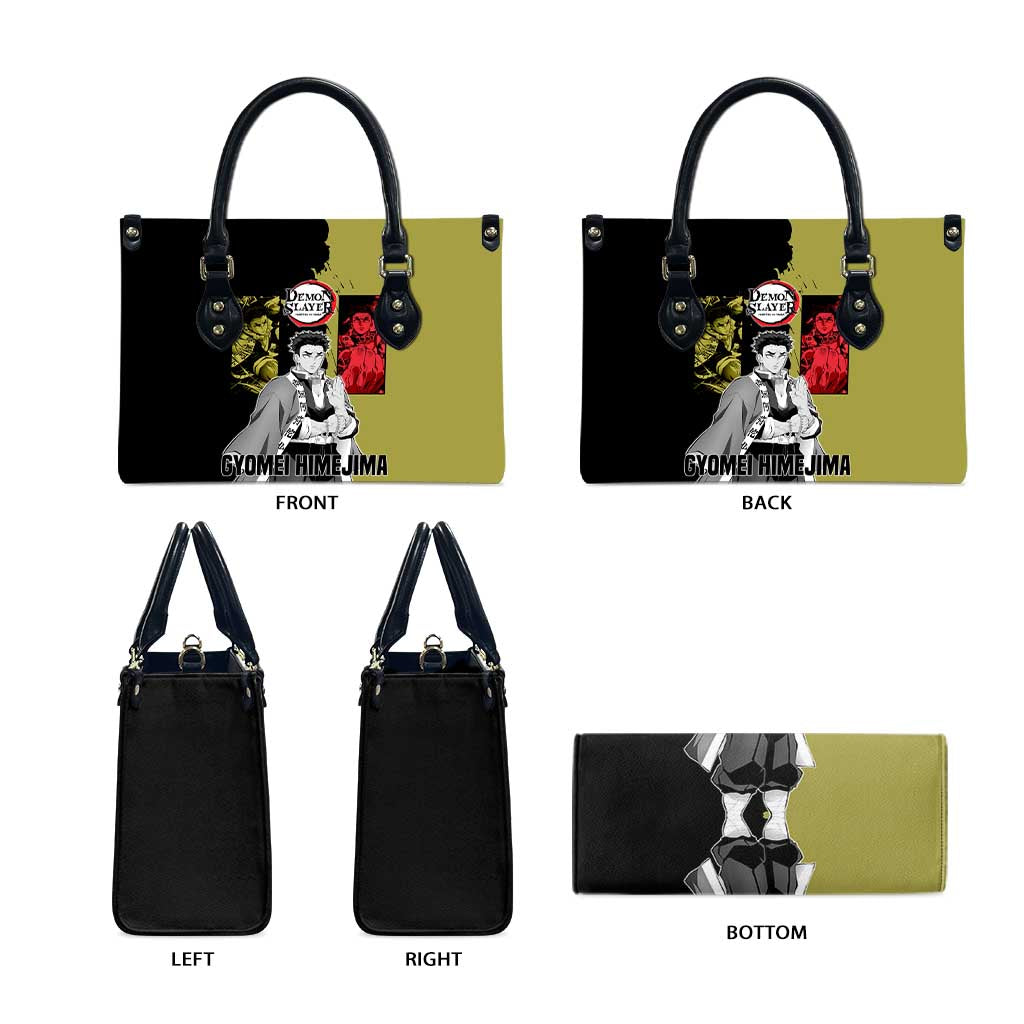 Gyomei Himejima from Demon Slayer Leather Bag with Olive and Black Split Background and Prayer Pose Manga Style Design - The Mazicc