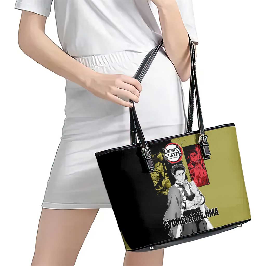 Gyomei Himejima from Demon Slayer Leather Tote Bag with Olive and Black Split Background and Prayer Pose Manga Style Design - The Mazicc