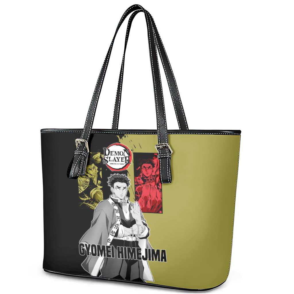 Gyomei Himejima from Demon Slayer Leather Tote Bag with Olive and Black Split Background and Prayer Pose Manga Style Design - The Mazicc