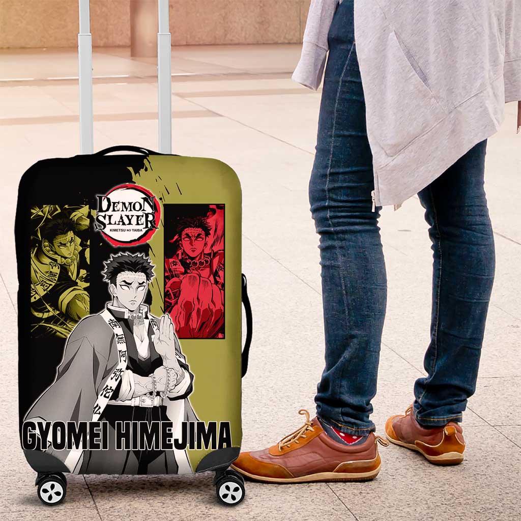 Gyomei Himejima from Demon Slayer Luggage Cover with Olive and Black Split Background and Prayer Pose Manga Style Design - The Mazicc
