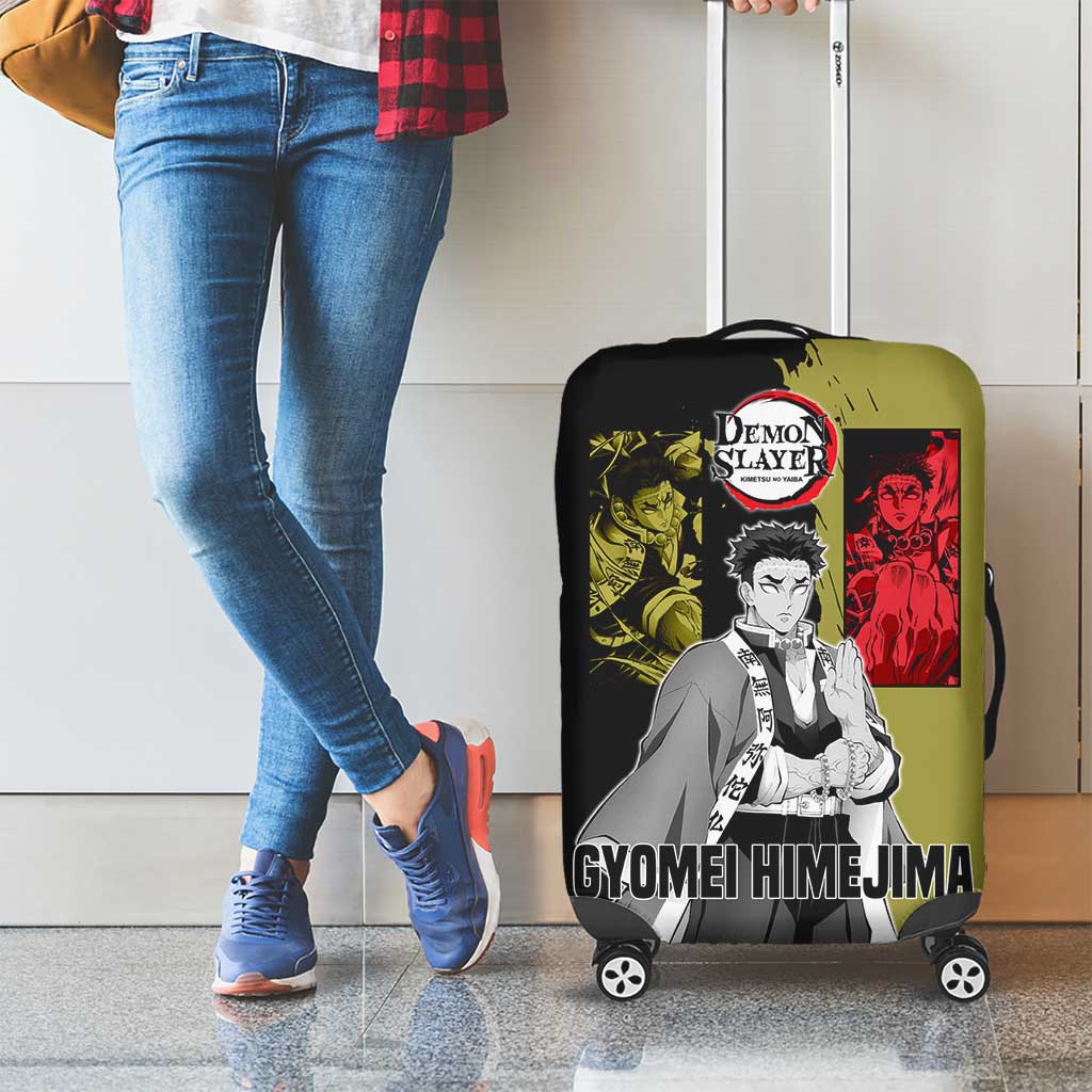 Gyomei Himejima from Demon Slayer Luggage Cover with Olive and Black Split Background and Prayer Pose Manga Style Design - The Mazicc