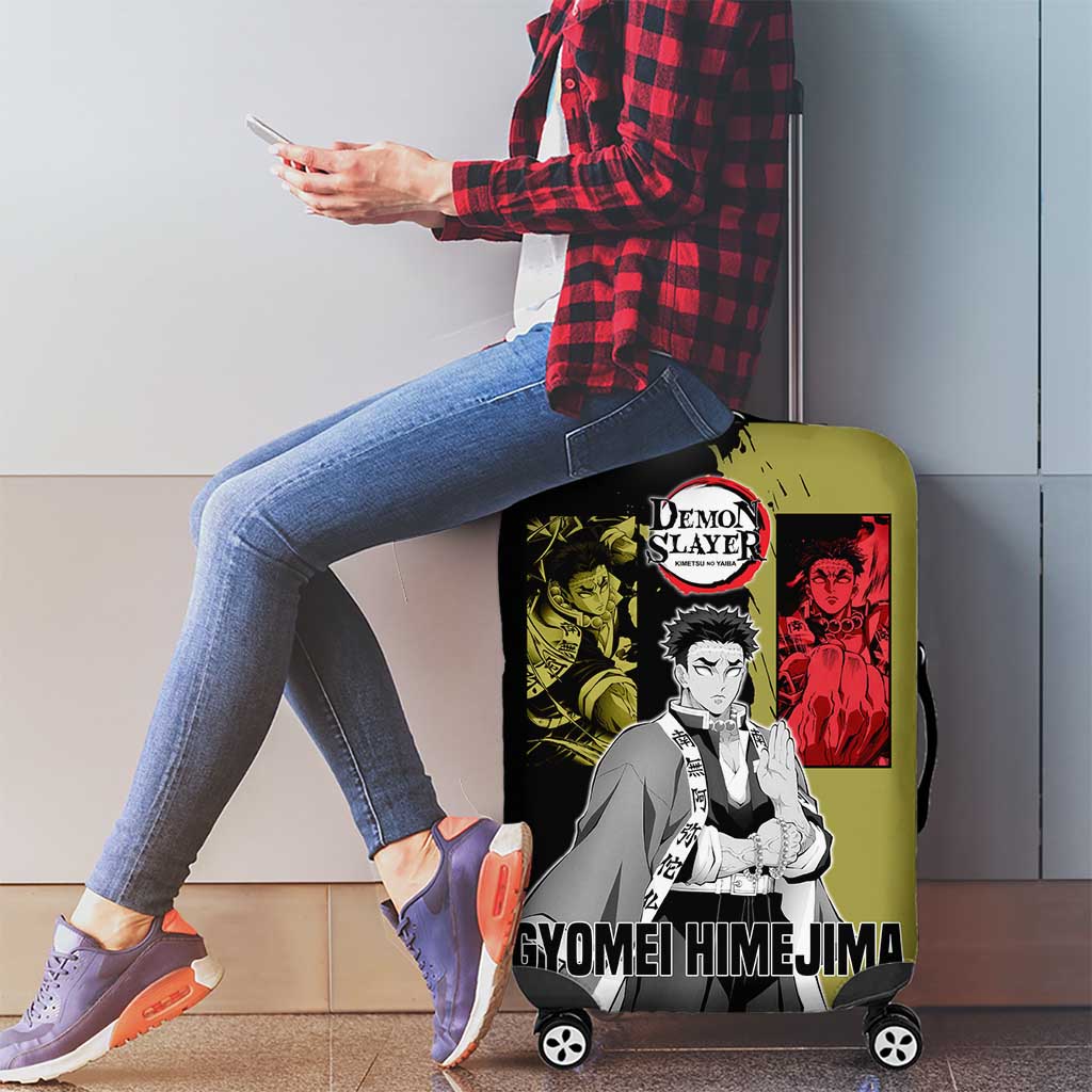Gyomei Himejima from Demon Slayer Luggage Cover with Olive and Black Split Background and Prayer Pose Manga Style Design - The Mazicc