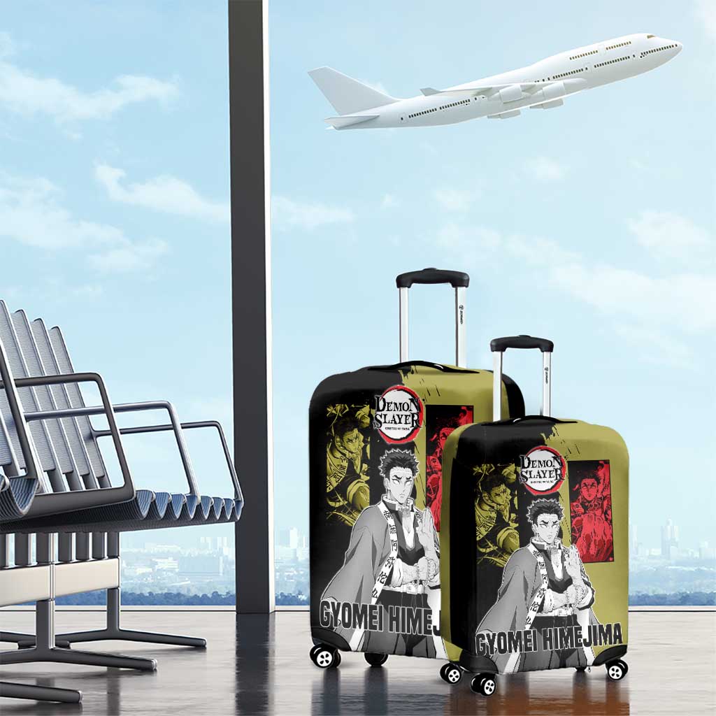 Gyomei Himejima from Demon Slayer Luggage Cover with Olive and Black Split Background and Prayer Pose Manga Style Design - The Mazicc