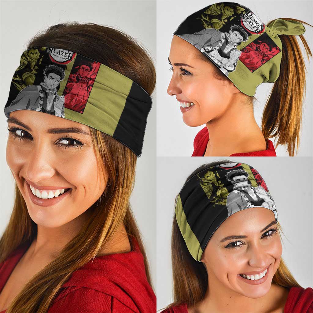 Gyomei Himejima from Demon Slayer Neck Gaiter with Olive and Black Split Background and Prayer Pose Manga Style Design - The Mazicc