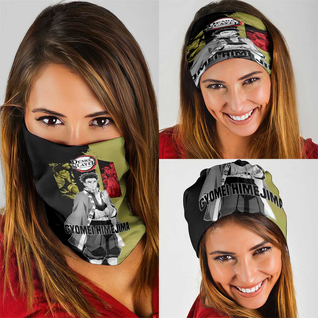 Gyomei Himejima from Demon Slayer Neck Gaiter with Olive and Black Split Background and Prayer Pose Manga Style Design - The Mazicc