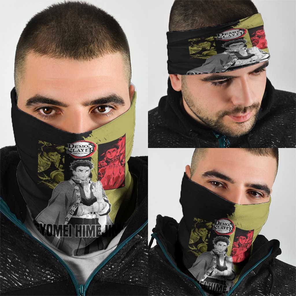 Gyomei Himejima from Demon Slayer Neck Gaiter with Olive and Black Split Background and Prayer Pose Manga Style Design - The Mazicc