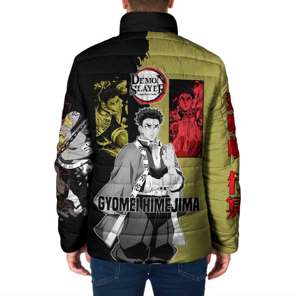 Gyomei Himejima from Demon Slayer Padded Jacket with Olive and Black Split Background and Prayer Pose Manga Style Design - The Mazicc